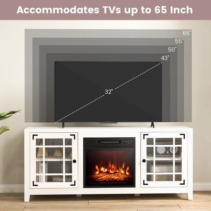 58 Inch Fireplace TV Stand with Adjustable Shelves for TVs up to 65 Inch-White by DirectDeals