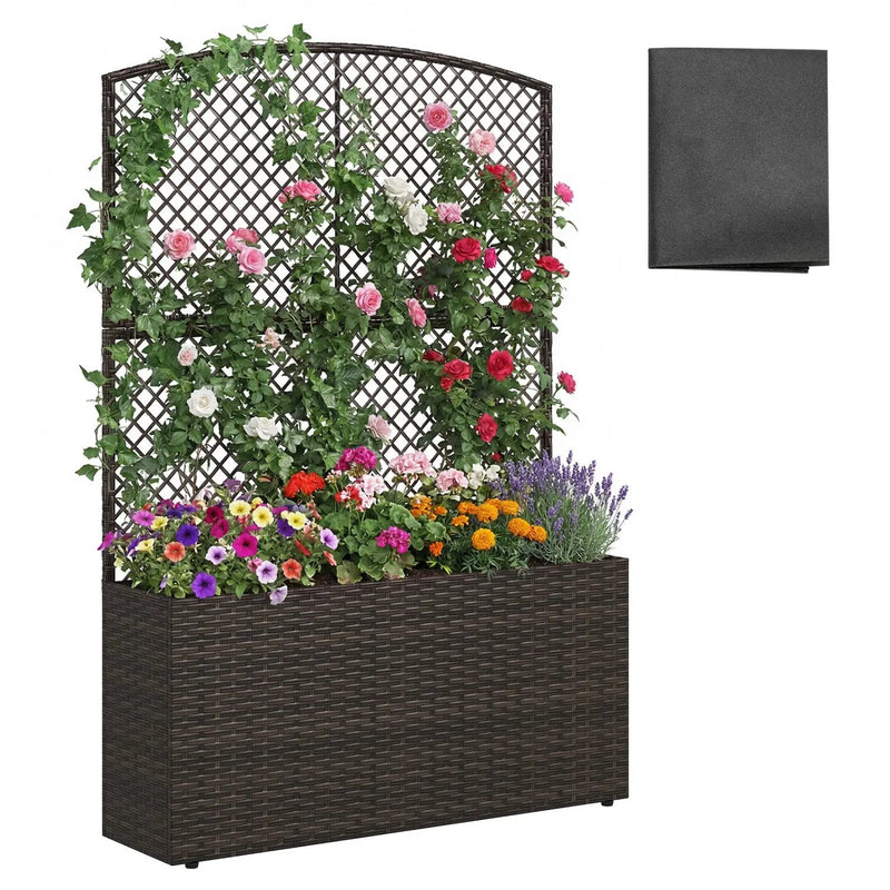 58 Inch Raised Garden Bed with Trellis and Wicker Planter Box by DirectDeals