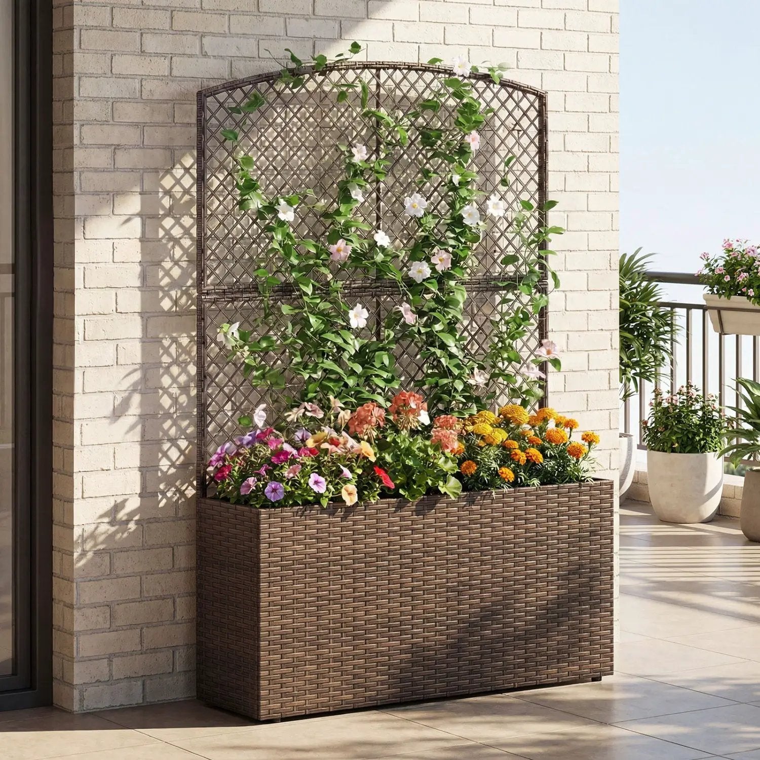 58 Inch Raised Garden Bed with Trellis and Wicker Planter Box by DirectDeals