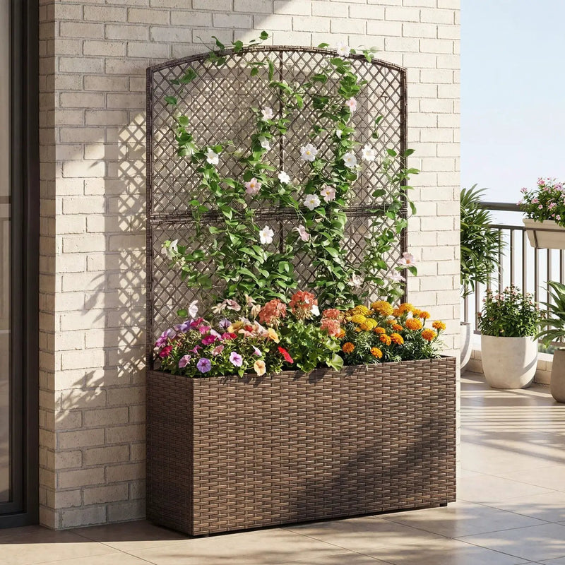 58 Inch Raised Garden Bed with Trellis and Wicker Planter Box by DirectDeals
