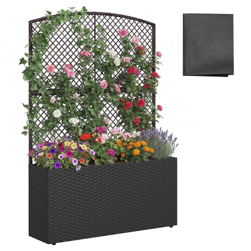 58 Inch Raised Garden Bed with Trellis and Wicker Planter Box by DirectDeals