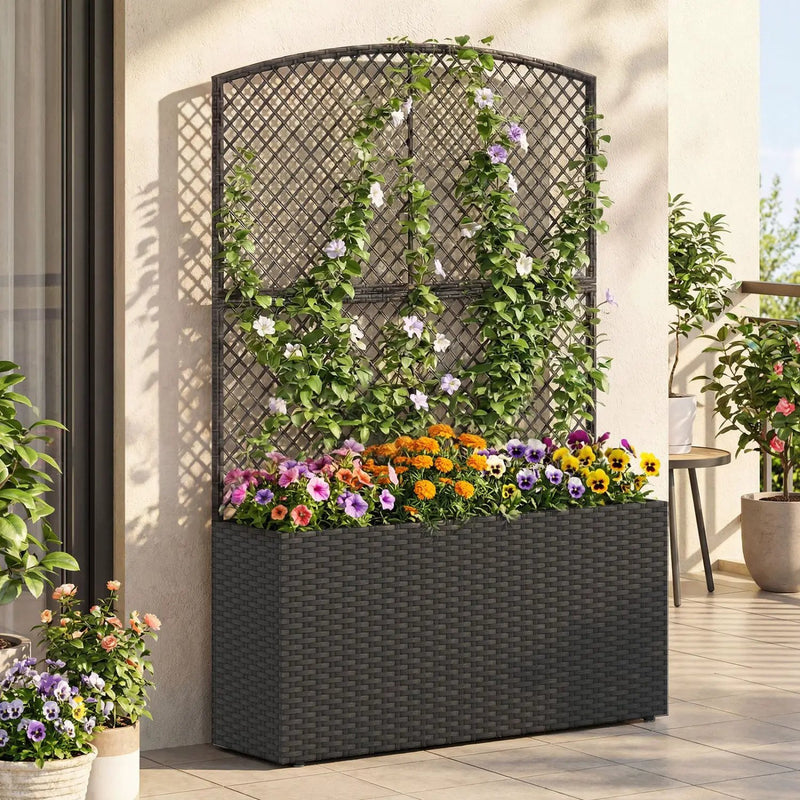 58 Inch Raised Garden Bed with Trellis and Wicker Planter Box by DirectDeals