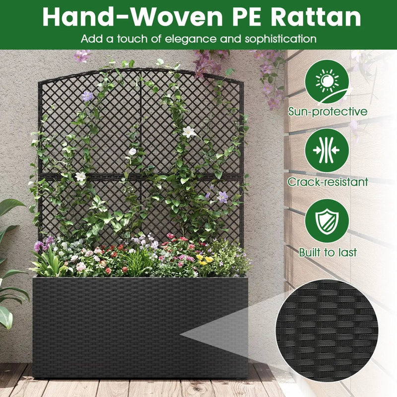 58 Inch Raised Garden Bed with Trellis and Wicker Planter Box by DirectDeals