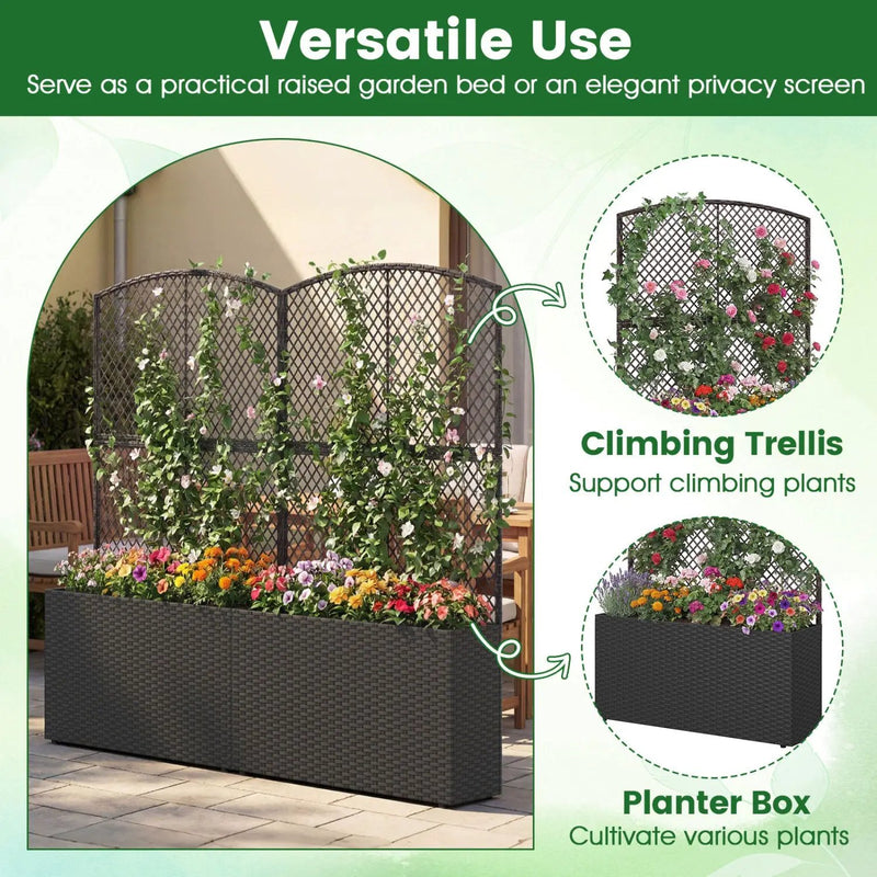 58 Inch Raised Garden Bed with Trellis and Wicker Planter Box by DirectDeals