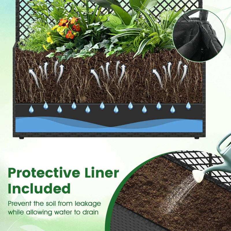 58 Inch Raised Garden Bed with Trellis and Wicker Planter Box by DirectDeals