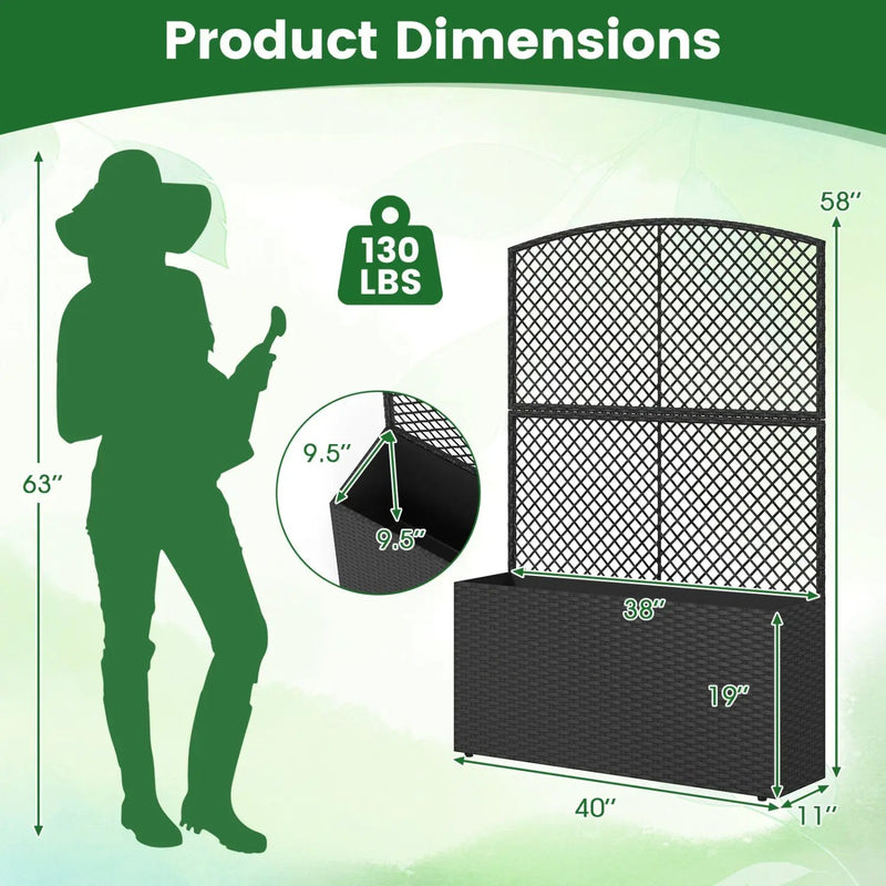 58 Inch Raised Garden Bed with Trellis and Wicker Planter Box by DirectDeals