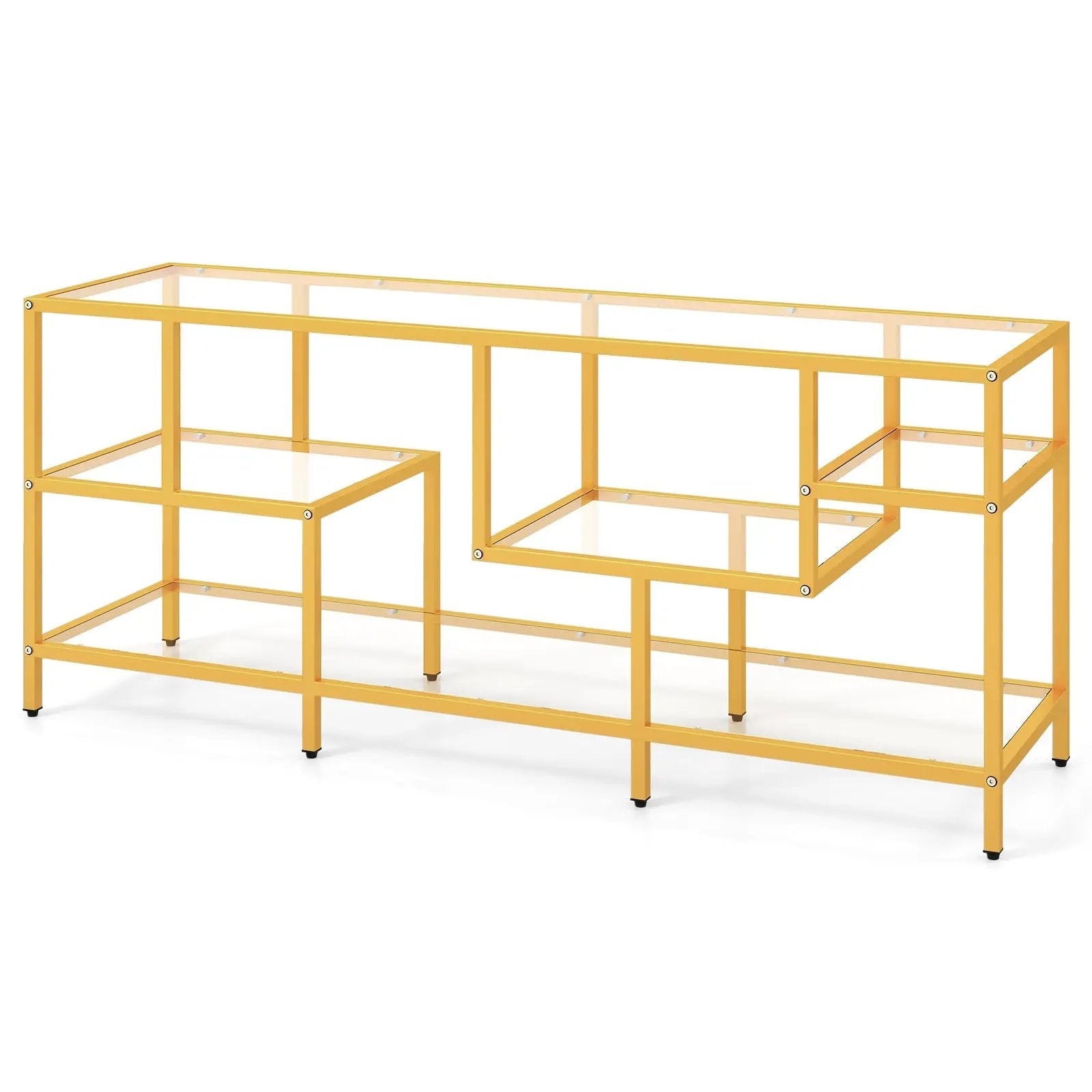 58 Inch TV Console Table with Tempered Glass Shelves for Living Room-Gold by DirectDeals