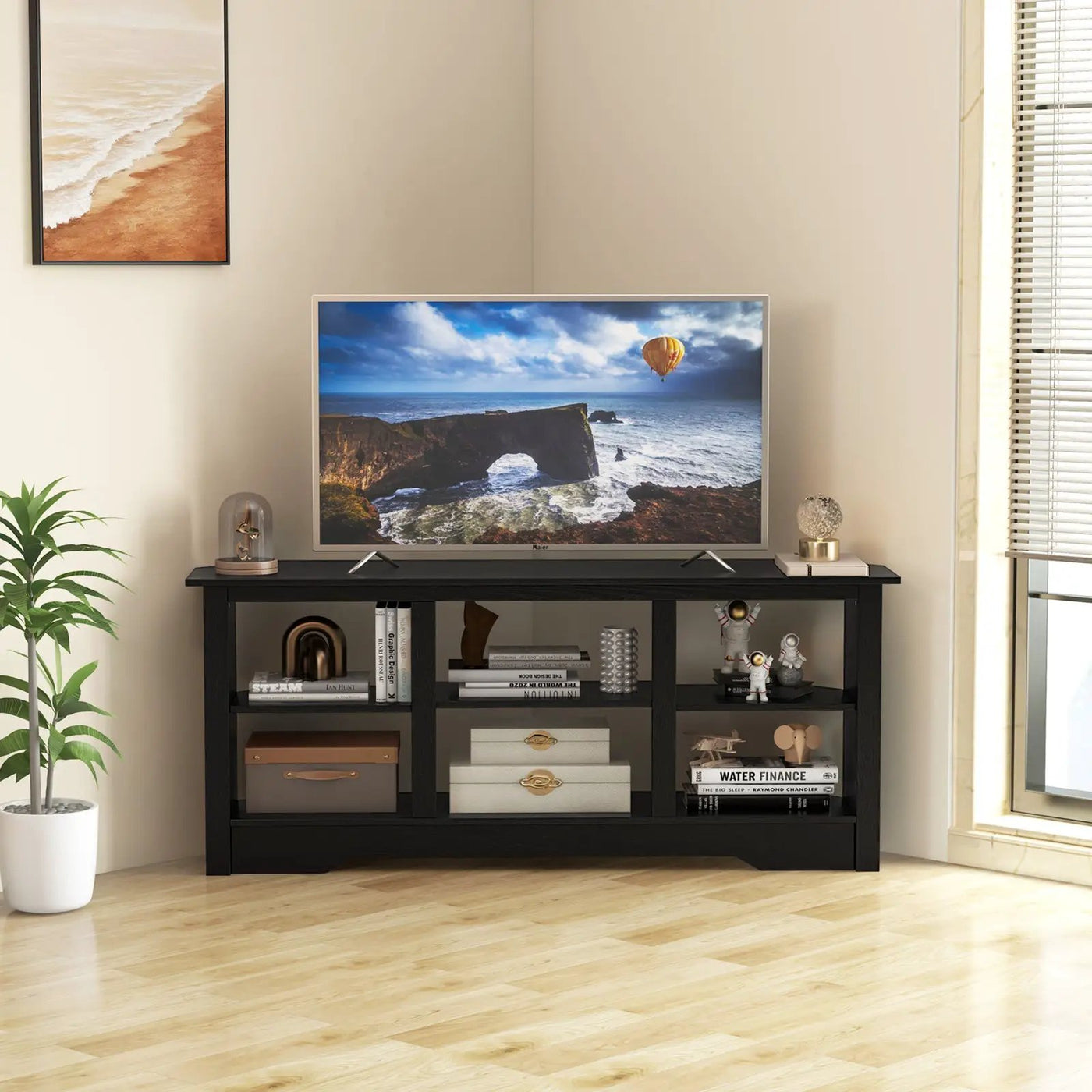58 Inch TV Stand with 6 Open Storage Shelves for TVs up to 65 Inches by DirectDeals