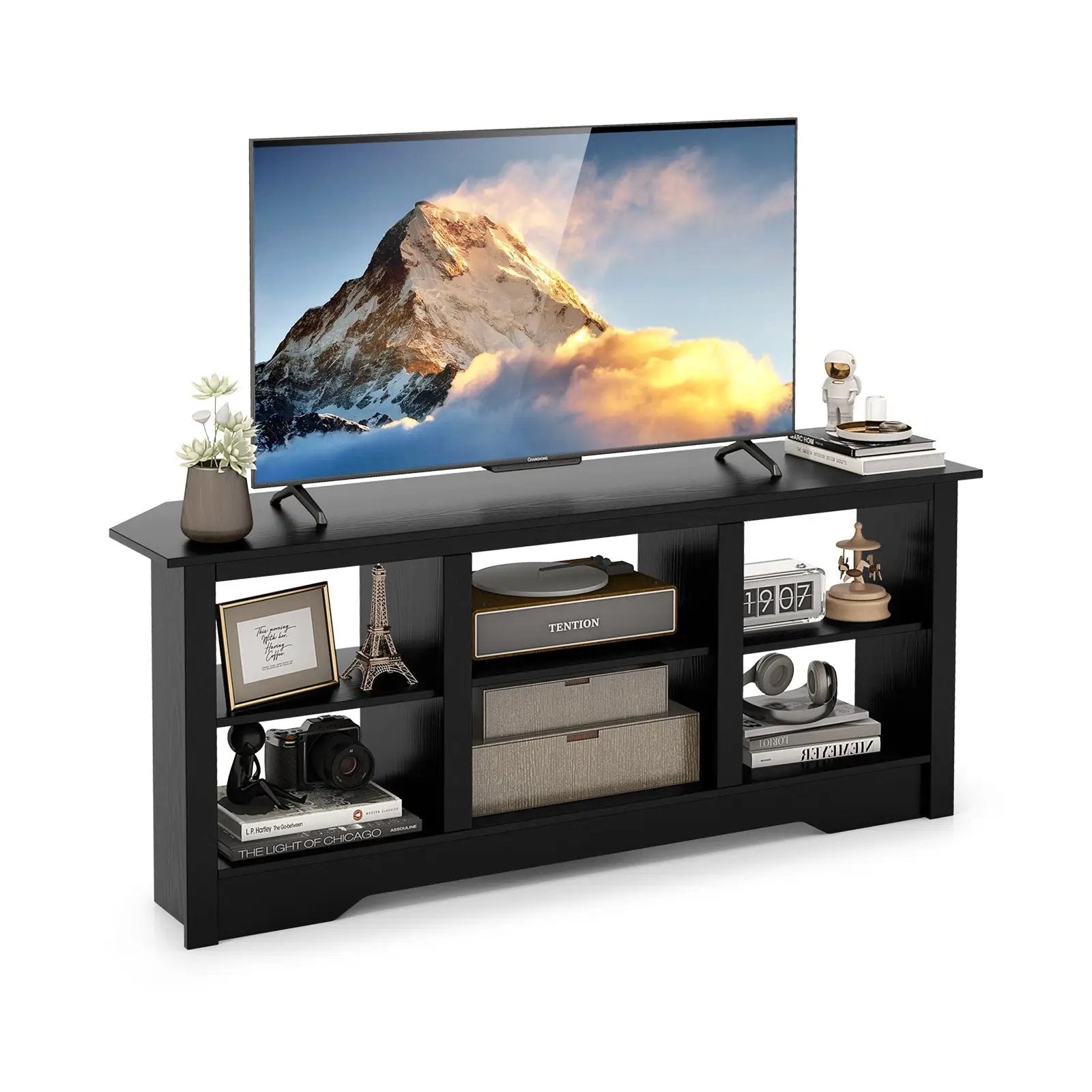 58 Inch TV Stand with 6 Open Storage Shelves for TVs up to 65 Inches by DirectDeals