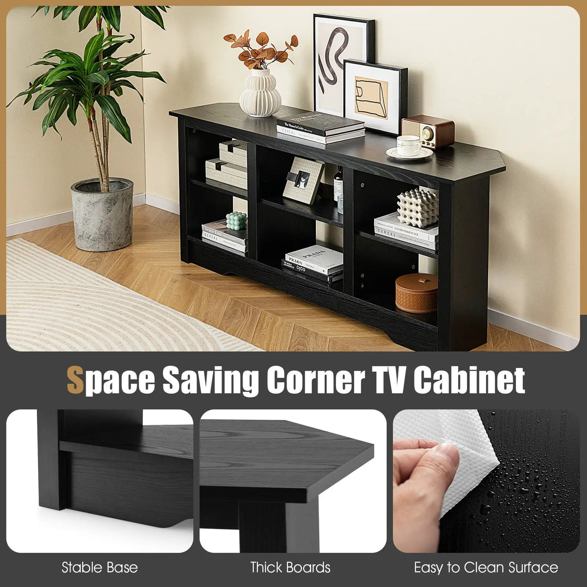 58 Inch TV Stand with 6 Open Storage Shelves for TVs up to 65 Inches by DirectDeals