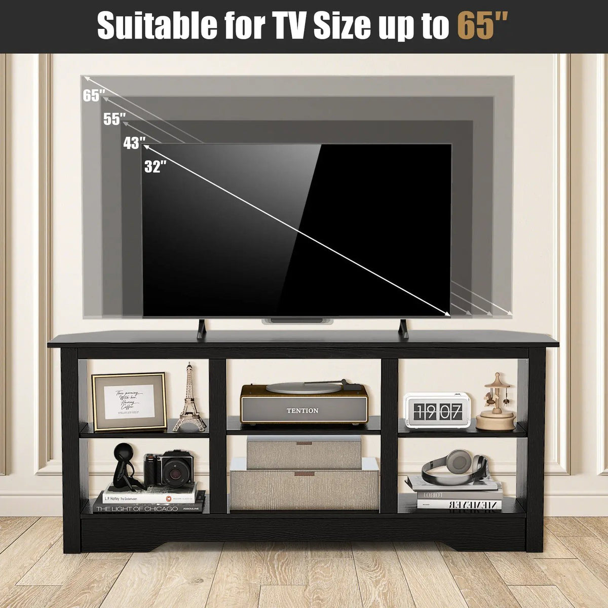58 Inch TV Stand with 6 Open Storage Shelves for TVs up to 65 Inches by DirectDeals