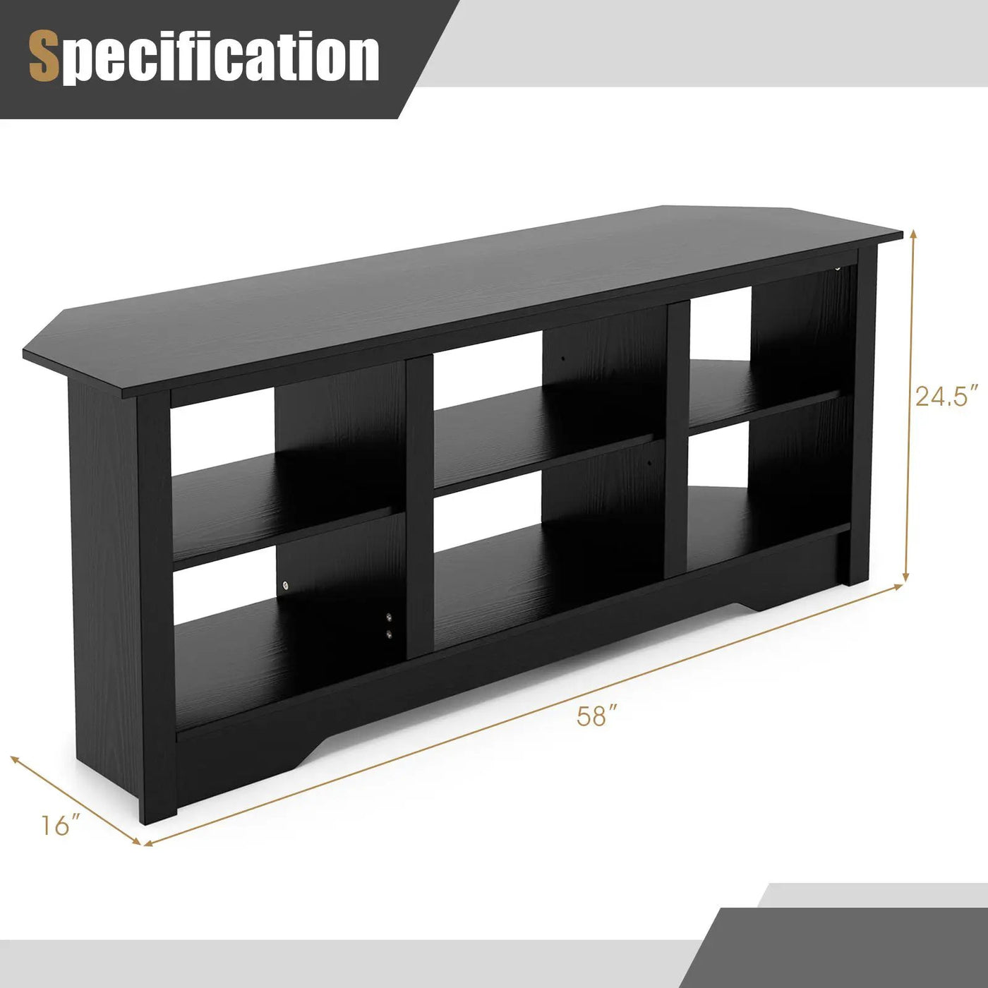 58 Inch TV Stand with 6 Open Storage Shelves for TVs up to 65 Inches by DirectDeals