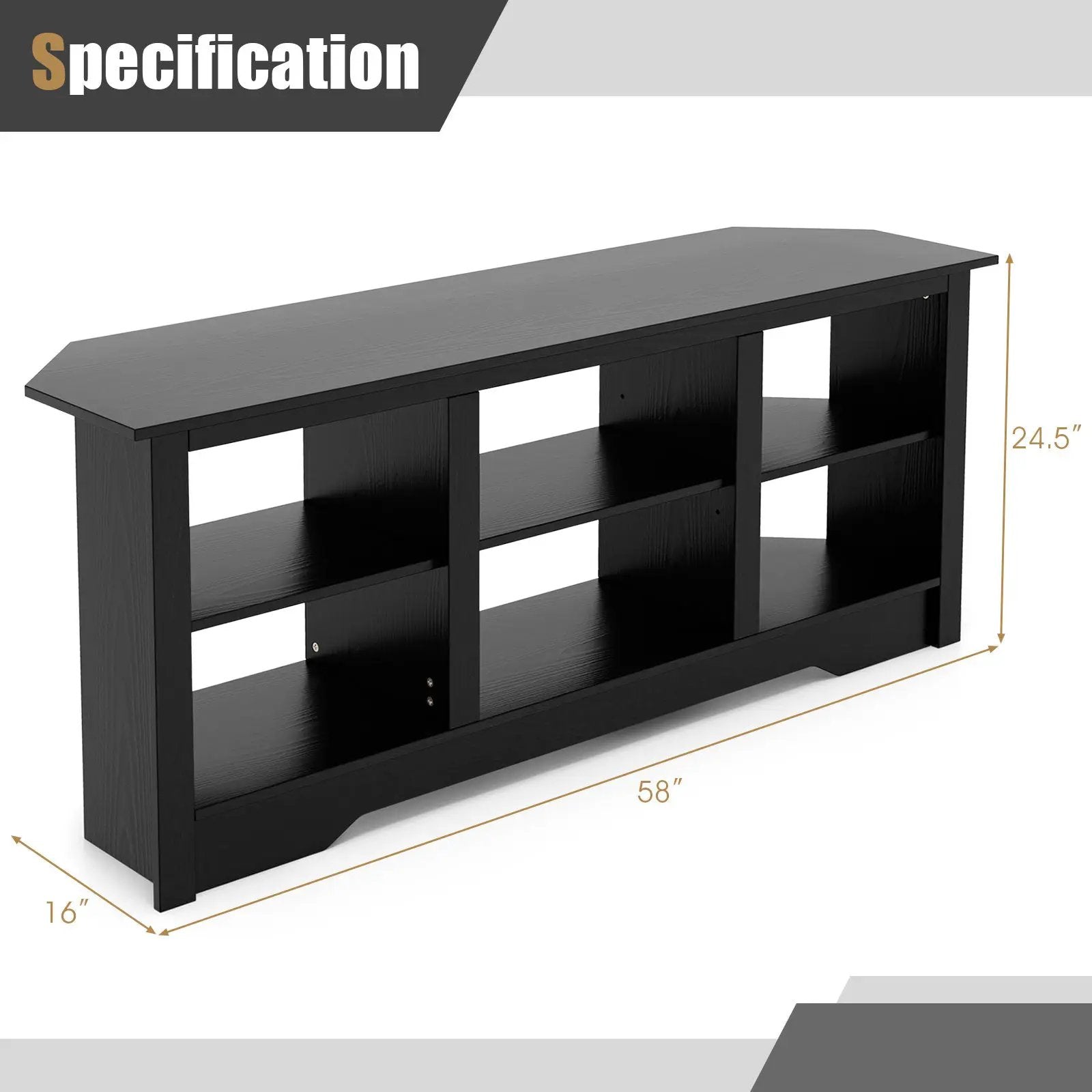 58 Inch TV Stand with 6 Open Storage Shelves for TVs up to 65 Inches by DirectDeals