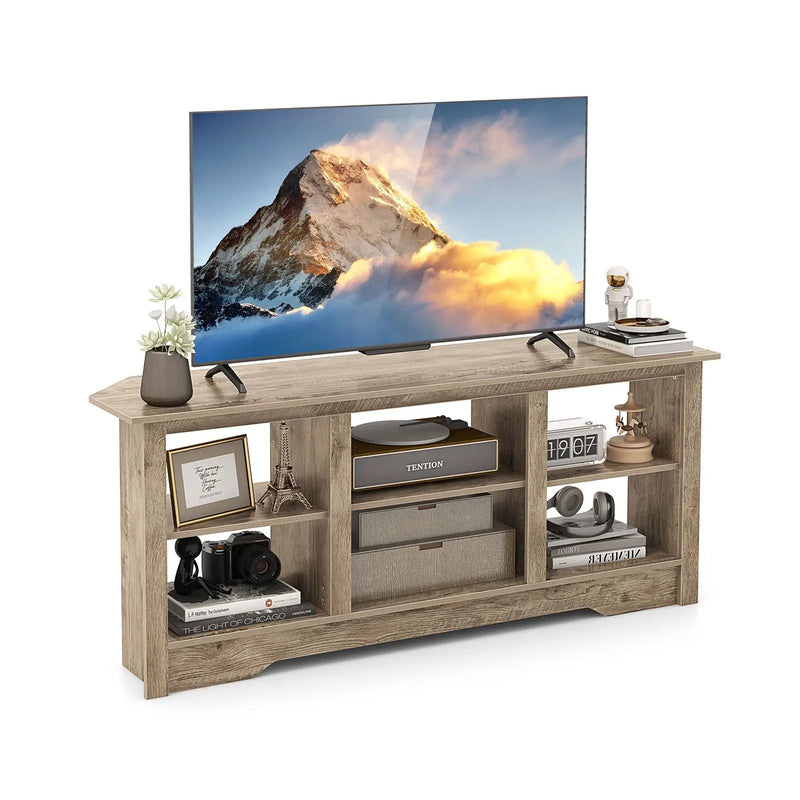 58 Inch TV Stand with 6 Open Storage Shelves for TVs up to 65 Inches by DirectDeals