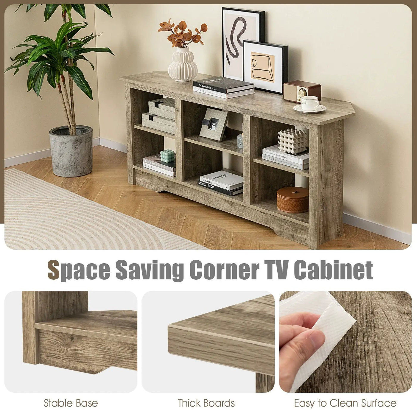 58 Inch TV Stand with 6 Open Storage Shelves for TVs up to 65 Inches by DirectDeals