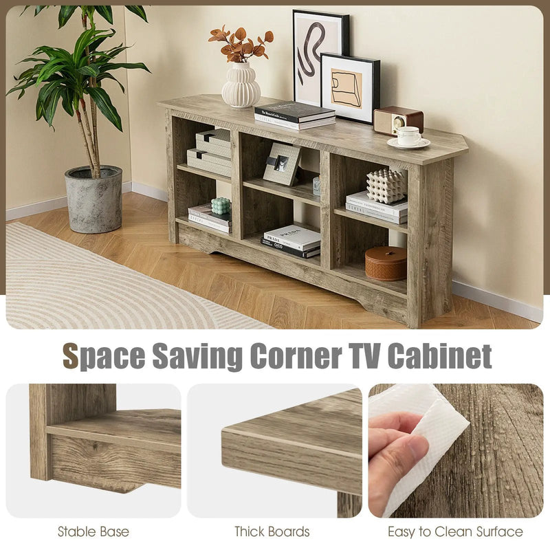58 Inch TV Stand with 6 Open Storage Shelves for TVs up to 65 Inches by DirectDeals