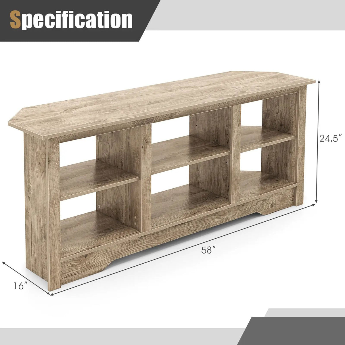 58 Inch TV Stand with 6 Open Storage Shelves for TVs up to 65 Inches by DirectDeals