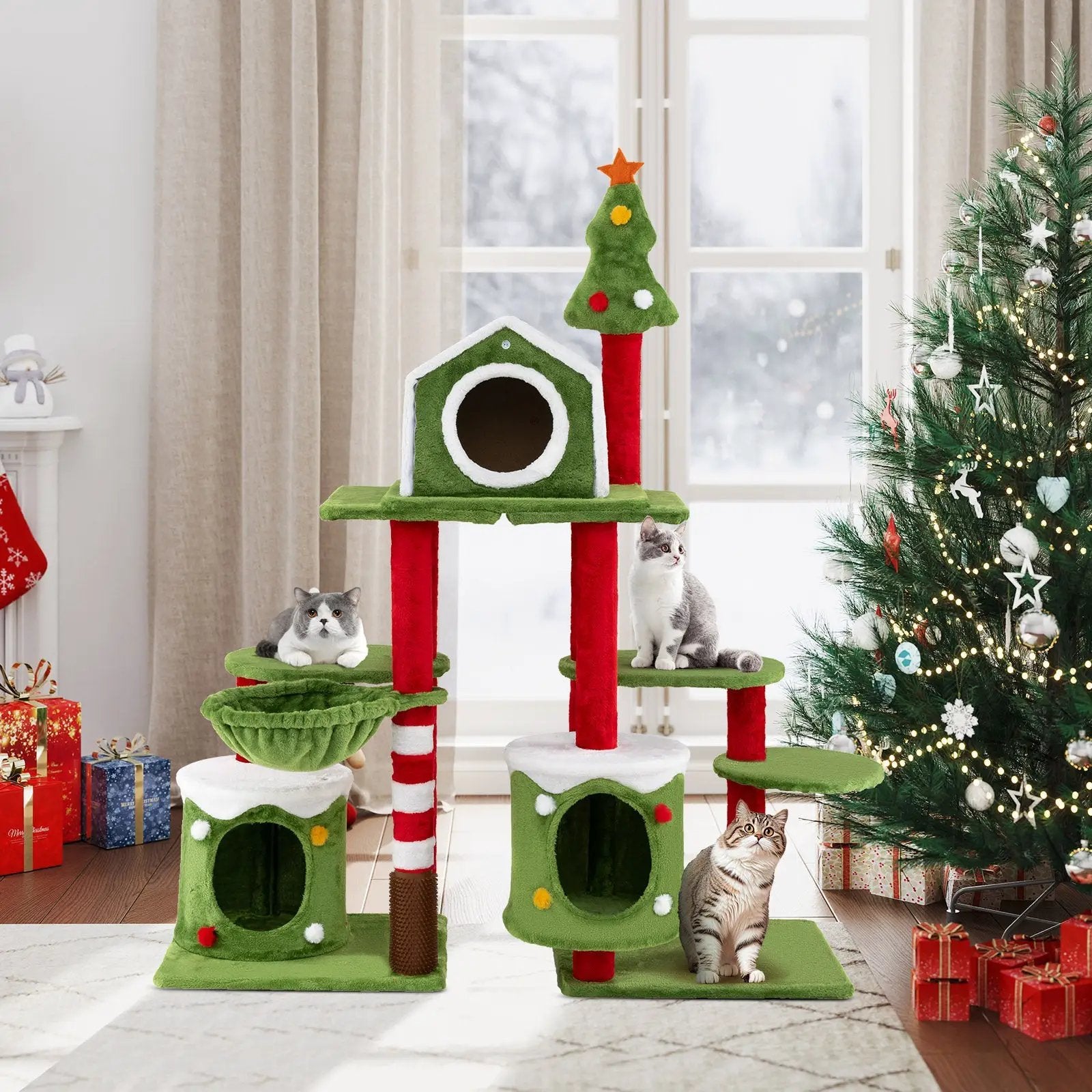 58 Inch Tall Cat Tree Tower Multi-level Pet Climbing and Jumping Tower Furniture with Condos by DirectDeals