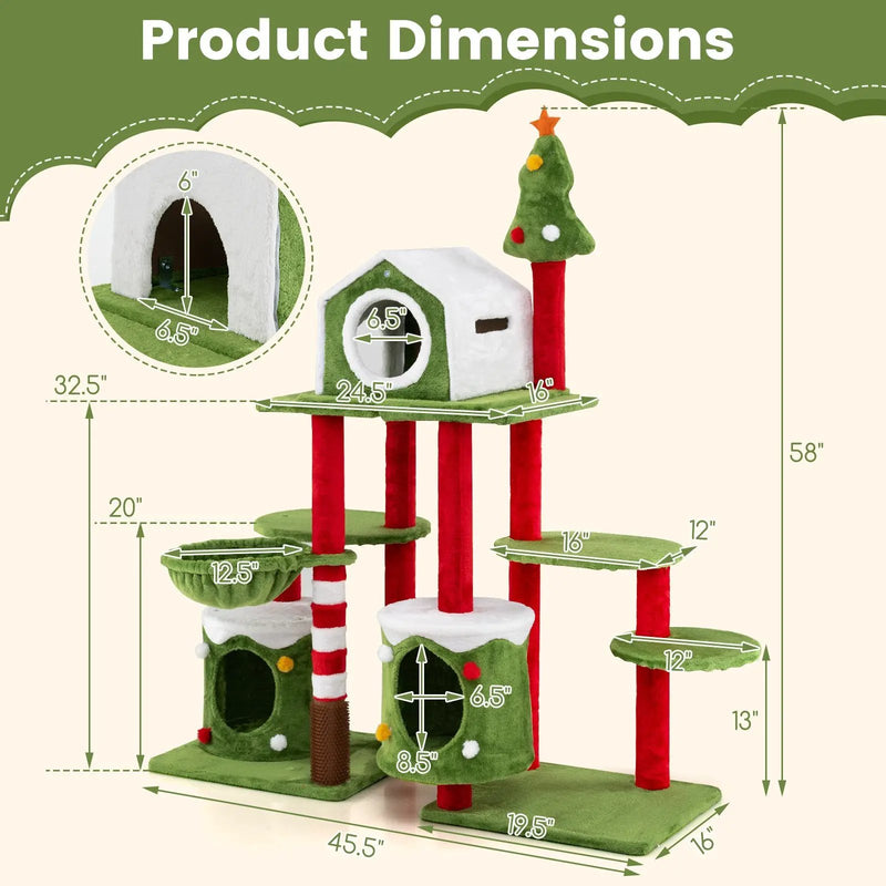 58 Inch Tall Cat Tree Tower Multi-level Pet Climbing and Jumping Tower Furniture with Condos by DirectDeals