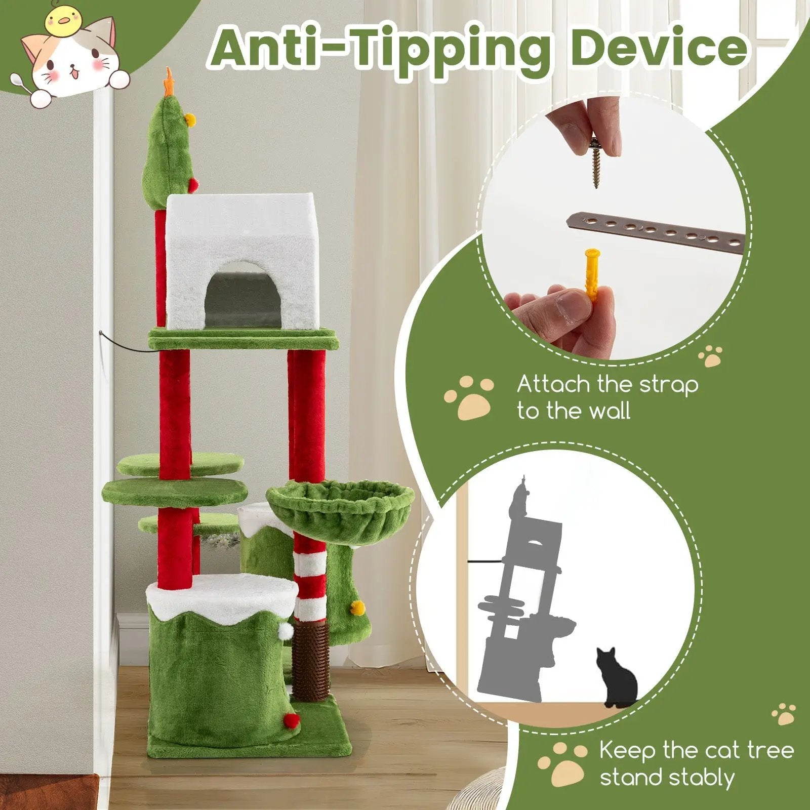 58 Inch Tall Cat Tree Tower Multi-level Pet Climbing and Jumping Tower Furniture with Condos by DirectDeals