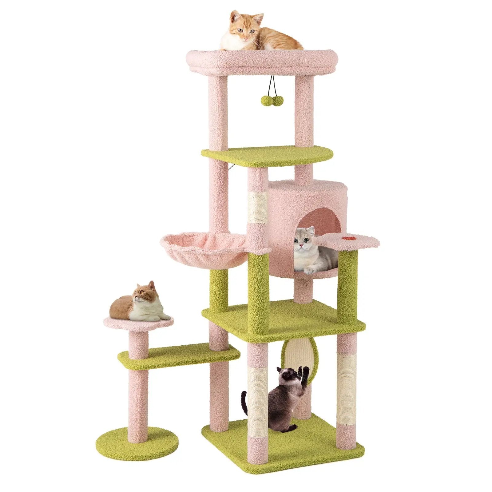 58 Inch Tall Multi-Level Cat Tree Aesthetic Floral Kitten Tower-Pink by DirectDeals