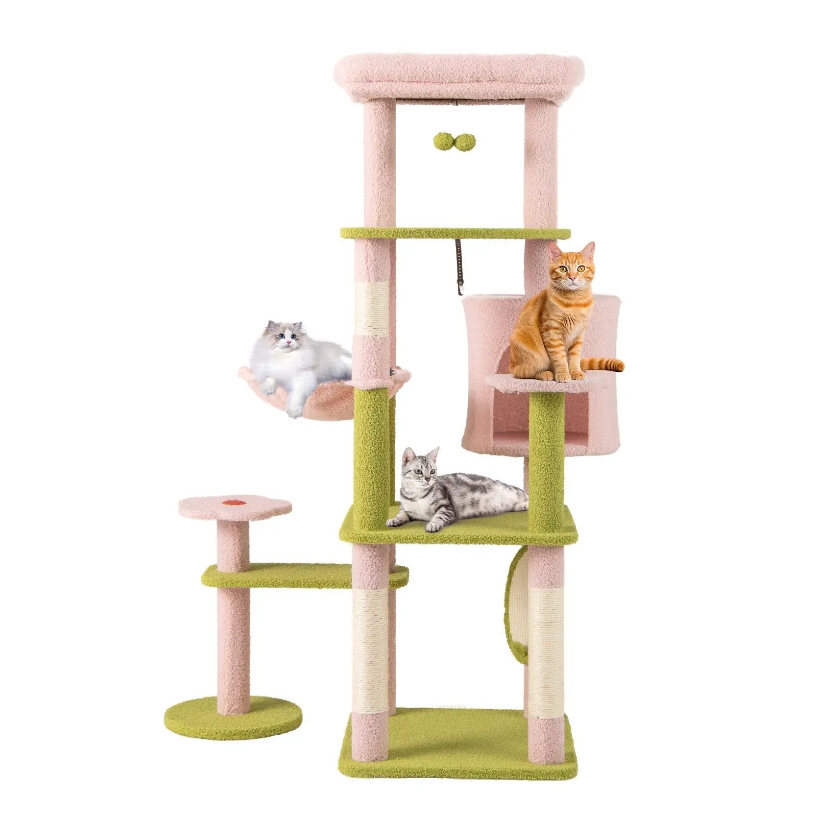 58 Inch Tall Multi-Level Cat Tree Aesthetic Floral Kitten Tower-Pink by DirectDeals