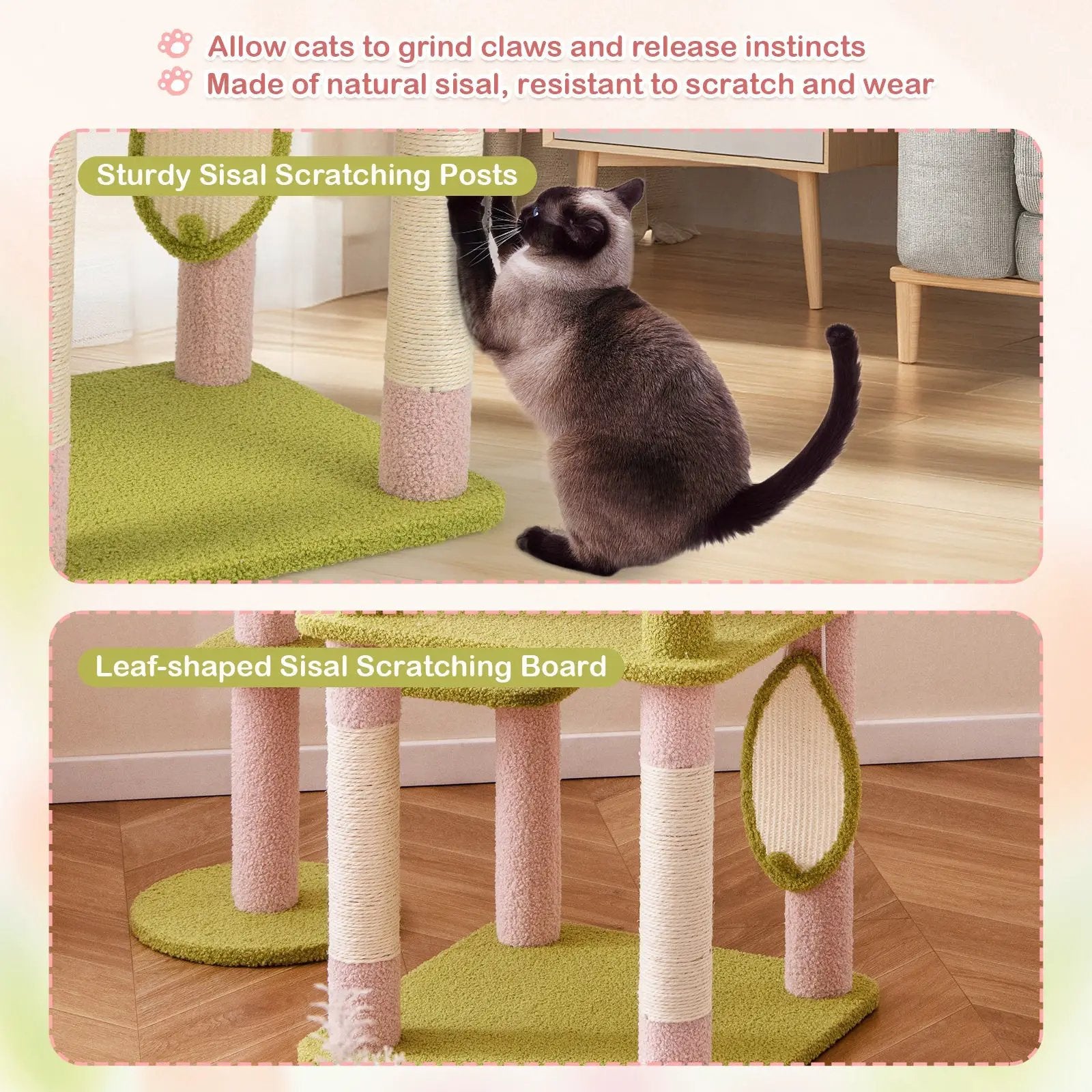 58 Inch Tall Multi-Level Cat Tree Aesthetic Floral Kitten Tower-Pink by DirectDeals