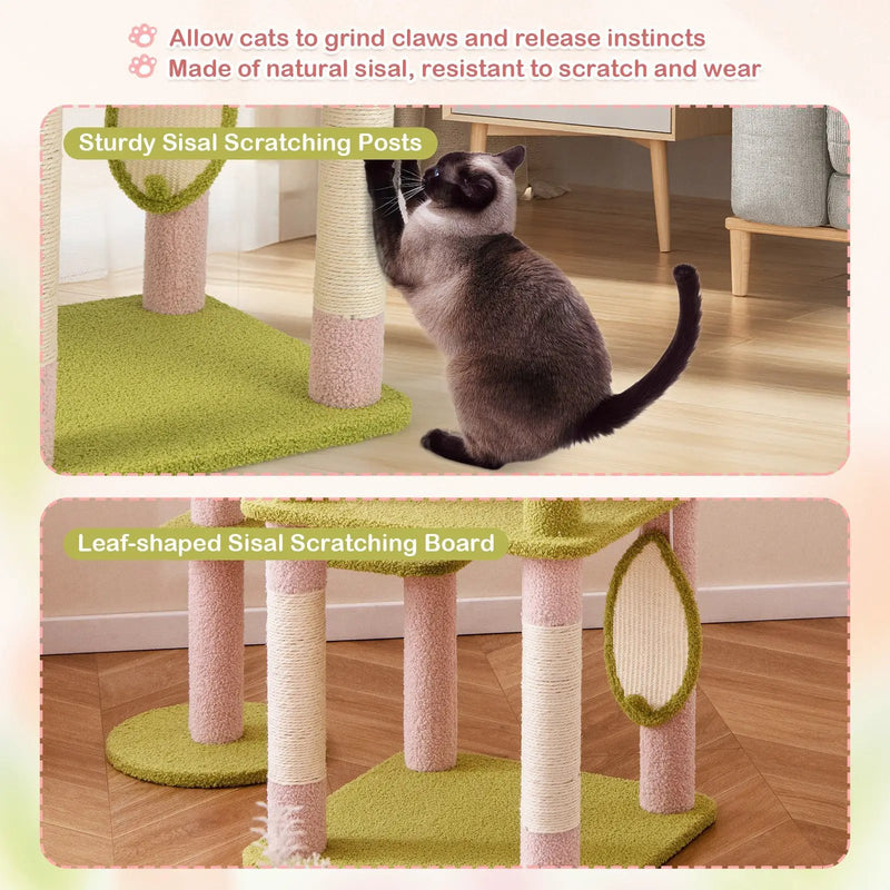 58 Inch Tall Multi-Level Cat Tree Aesthetic Floral Kitten Tower-Pink by DirectDeals