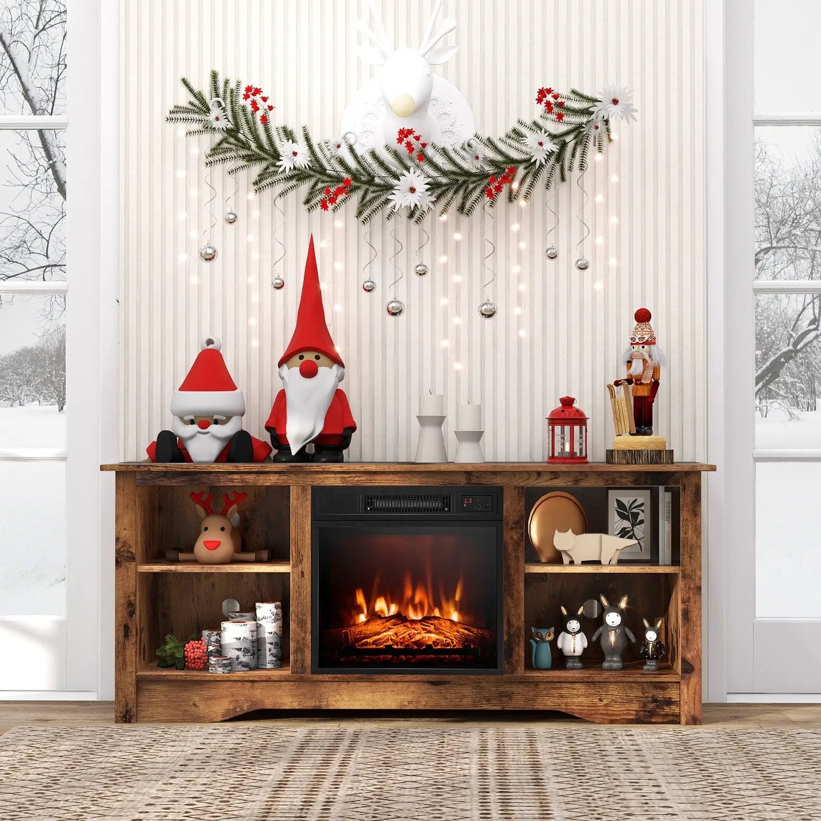 58 Inches TV Stand for Flat Screen TVs Up to 65 Inches with 18 Inches Electric Fireplace Heater by DirectDeals