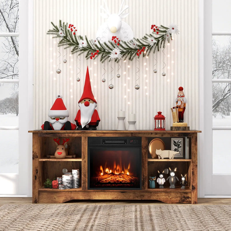 58 Inches TV Stand for Flat Screen TVs Up to 65 Inches with 18 Inches Electric Fireplace Heater by DirectDeals