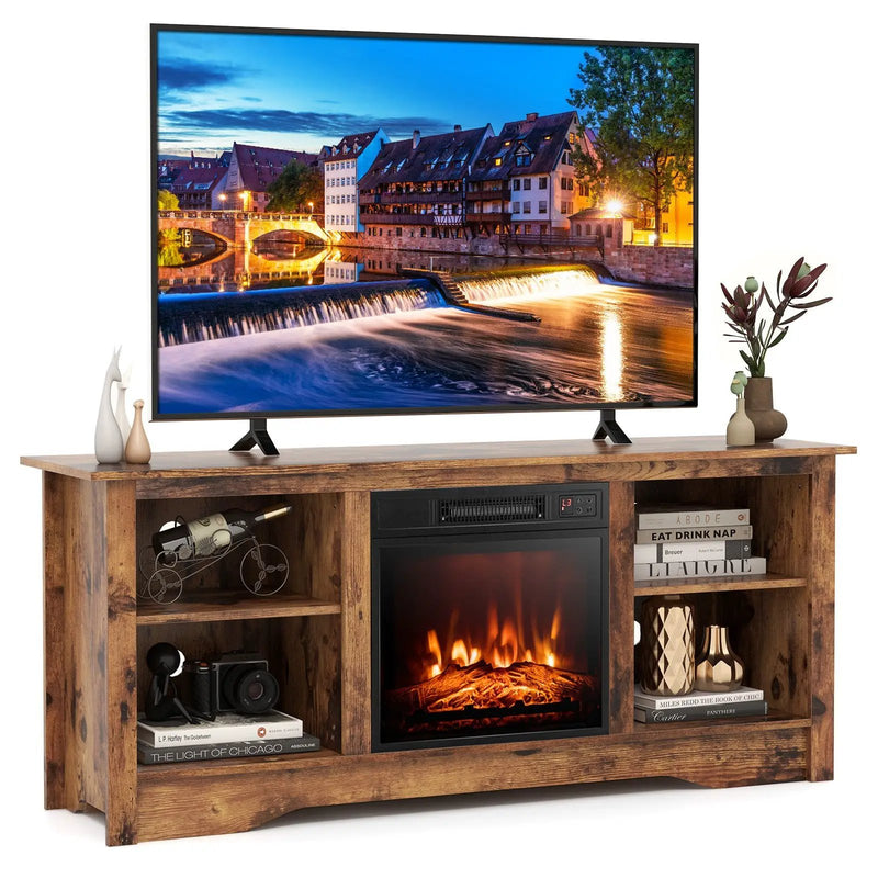 58 Inches TV Stand for Flat Screen TVs Up to 65 Inches with 18 Inches Electric Fireplace Heater by DirectDeals