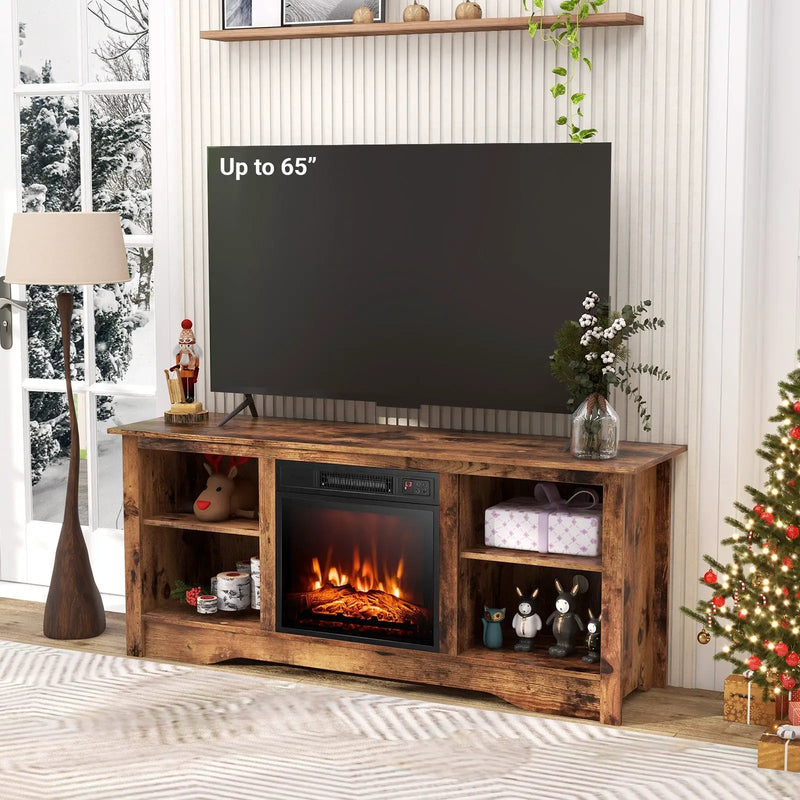 58 Inches TV Stand for Flat Screen TVs Up to 65 Inches with 18 Inches Electric Fireplace Heater by DirectDeals
