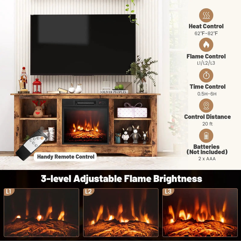58 Inches TV Stand for Flat Screen TVs Up to 65 Inches with 18 Inches Electric Fireplace Heater by DirectDeals