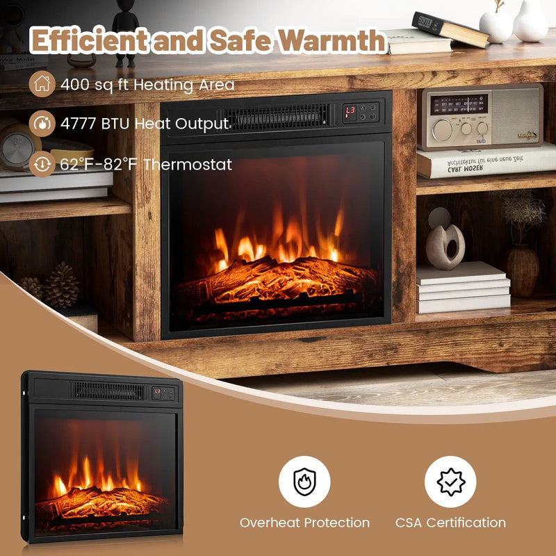 58 Inches TV Stand for Flat Screen TVs Up to 65 Inches with 18 Inches Electric Fireplace Heater by DirectDeals