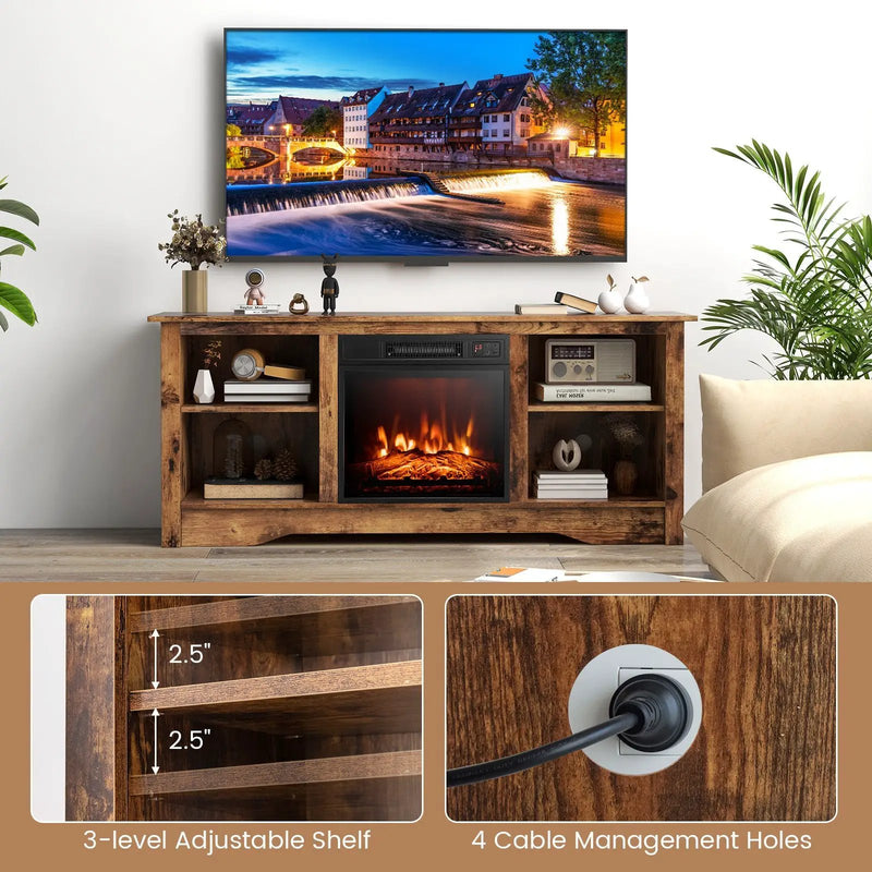 58 Inches TV Stand for Flat Screen TVs Up to 65 Inches with 18 Inches Electric Fireplace Heater by DirectDeals