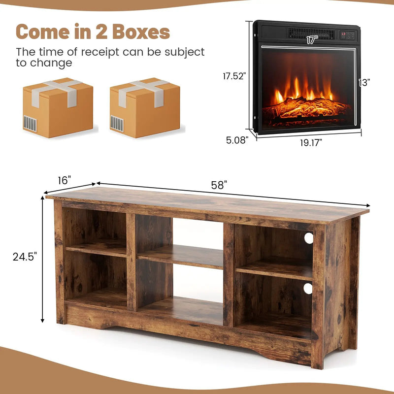 58 Inches TV Stand for Flat Screen TVs Up to 65 Inches with 18 Inches Electric Fireplace Heater by DirectDeals