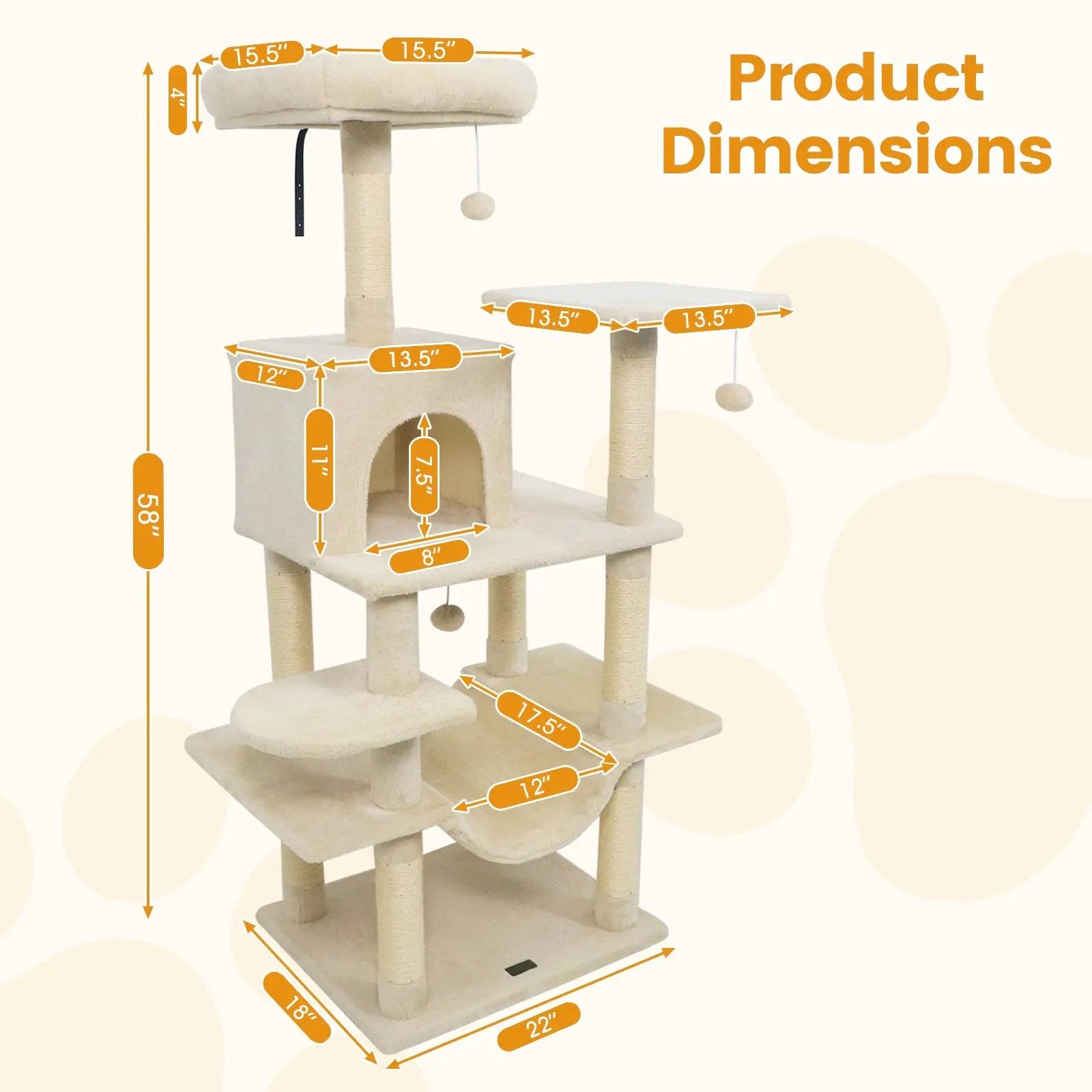 58" Multi-Level Cat Tree Soft Plush Cat Tower with Padded Top Perch by DirectDeals
