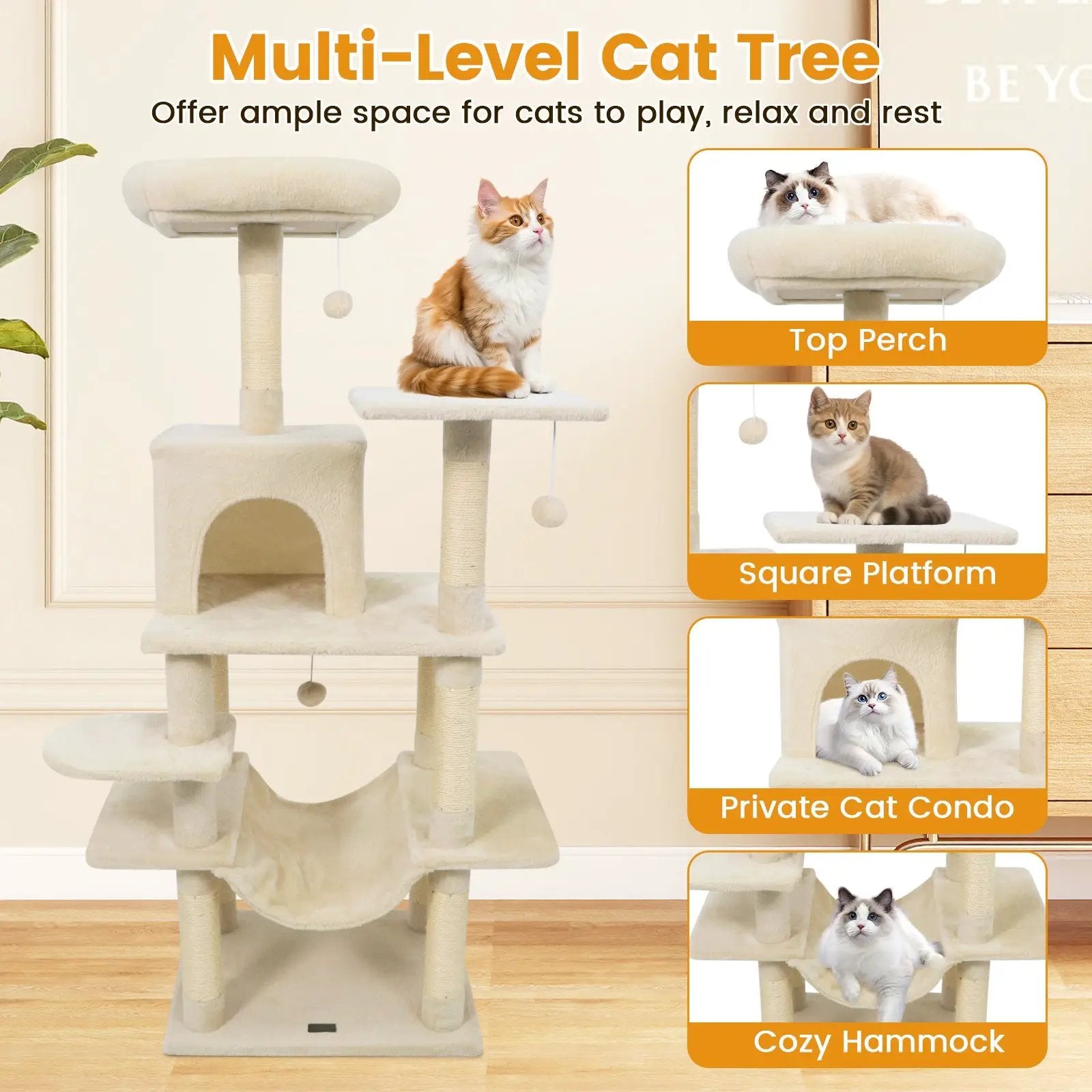 58" Multi-Level Cat Tree Soft Plush Cat Tower with Padded Top Perch by DirectDeals