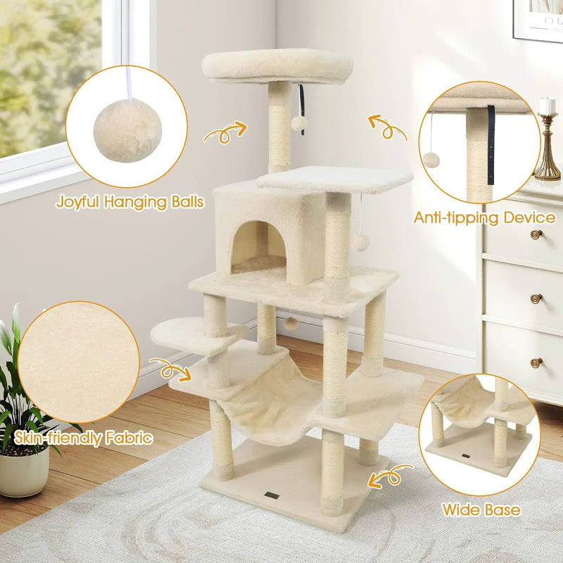 58" Multi-Level Cat Tree Soft Plush Cat Tower with Padded Top Perch by DirectDeals