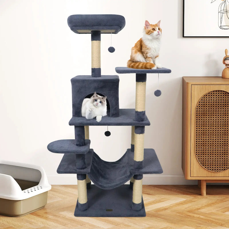 58" Multi-Level Cat Tree Soft Plush Cat Tower with Padded Top Perch by DirectDeals