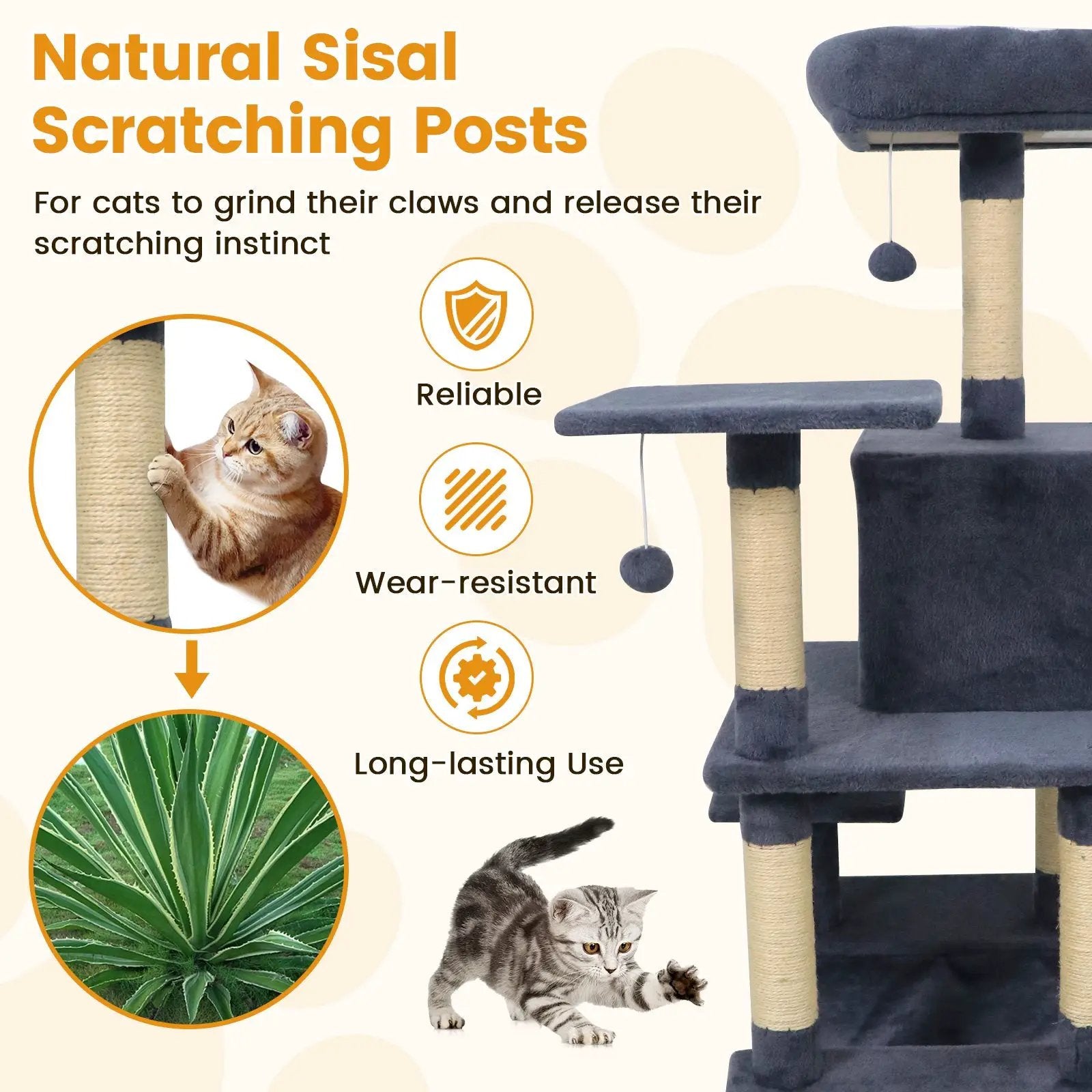 58" Multi-Level Cat Tree Soft Plush Cat Tower with Padded Top Perch by DirectDeals