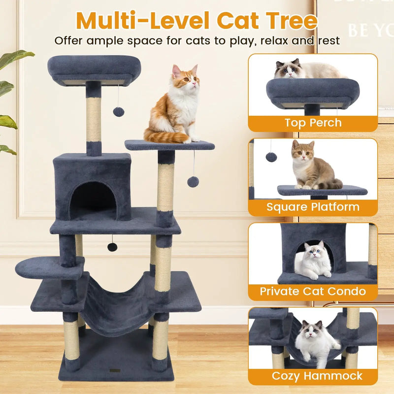 58" Multi-Level Cat Tree Soft Plush Cat Tower with Padded Top Perch by DirectDeals