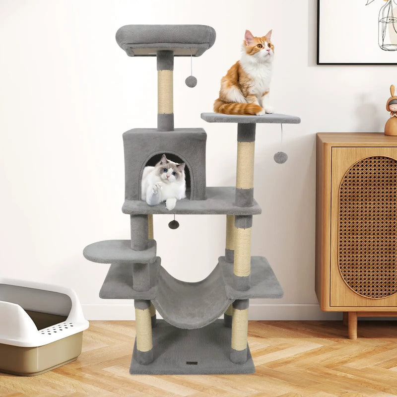 58" Multi-Level Cat Tree Soft Plush Cat Tower with Padded Top Perch by DirectDeals