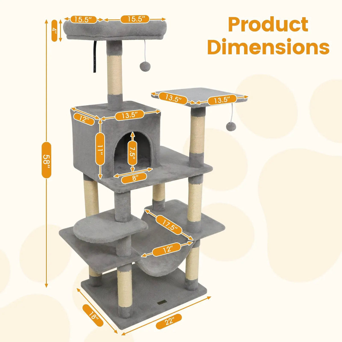 58" Multi-Level Cat Tree Soft Plush Cat Tower with Padded Top Perch by DirectDeals