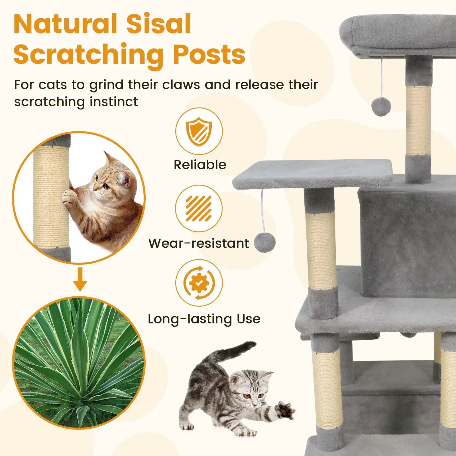 58" Multi-Level Cat Tree Soft Plush Cat Tower with Padded Top Perch by DirectDeals