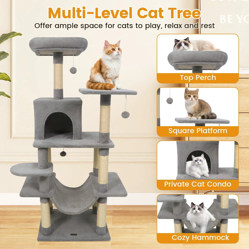 58" Multi-Level Cat Tree Soft Plush Cat Tower with Padded Top Perch by DirectDeals