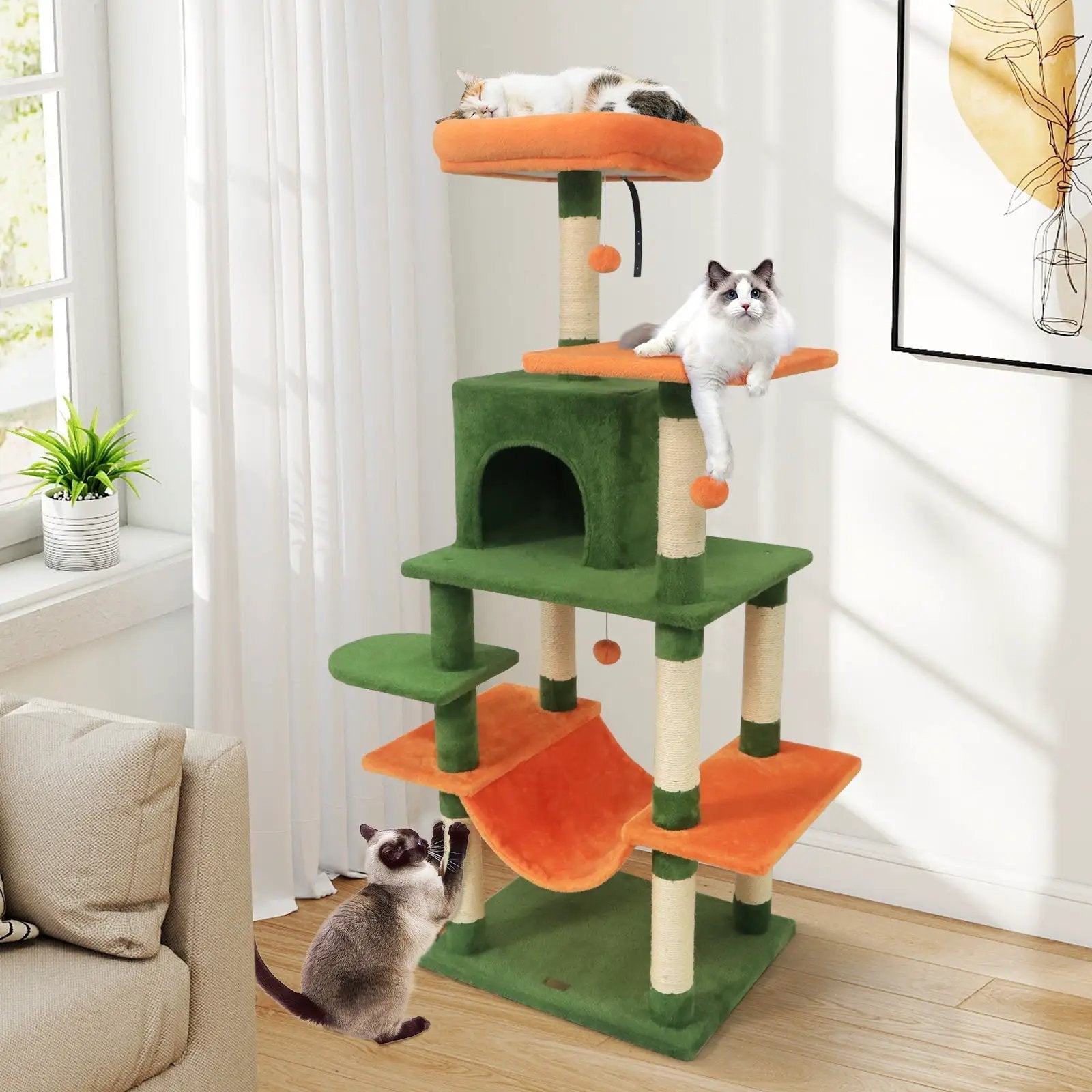 58" Multi-Level Cat Tree Soft Plush Cat Tower with Padded Top Perch by DirectDeals