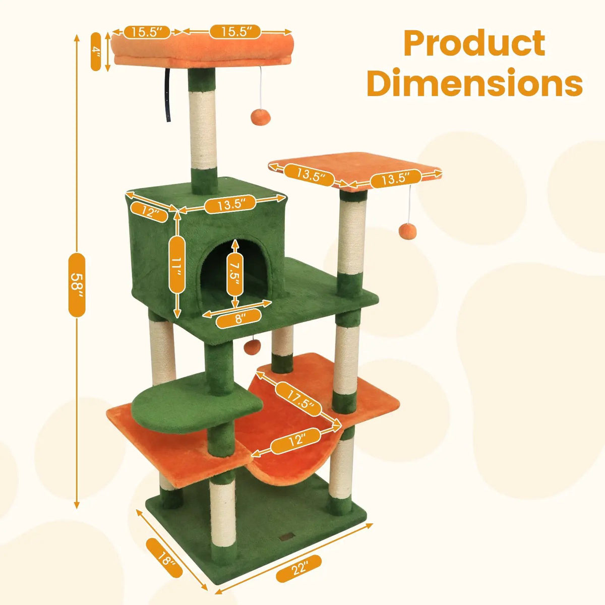 58" Multi-Level Cat Tree Soft Plush Cat Tower with Padded Top Perch by DirectDeals