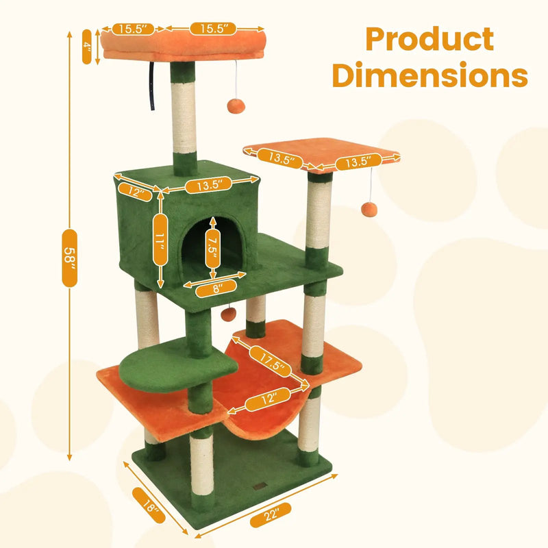 58" Multi-Level Cat Tree Soft Plush Cat Tower with Padded Top Perch by DirectDeals