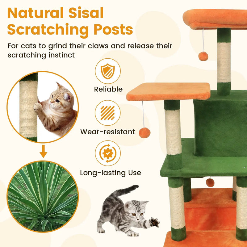 58" Multi-Level Cat Tree Soft Plush Cat Tower with Padded Top Perch by DirectDeals